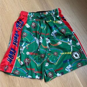 Kids Green & Red Baseball Print Athletic Shorts